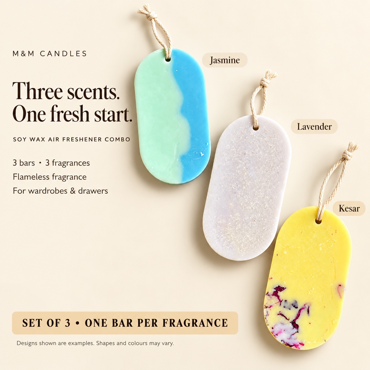 Combo Pack — Set of 3 Soy Wax Air Freshener Bar by M&M Candles